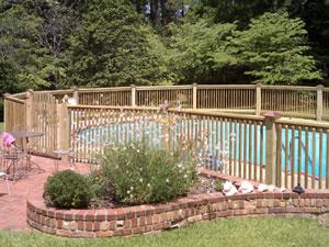 Pool area fencing and landscaping