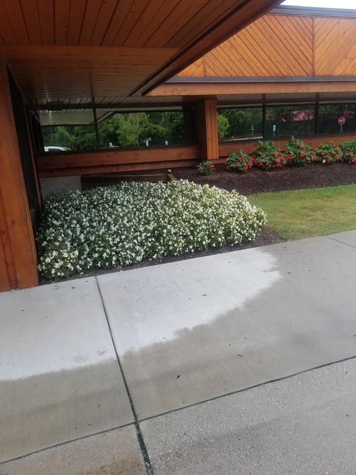 Commercial flower beds at entrance