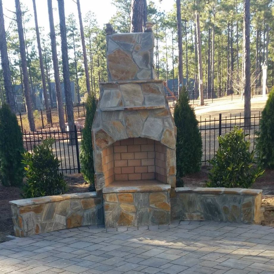 Outdoor stone fireplace construction